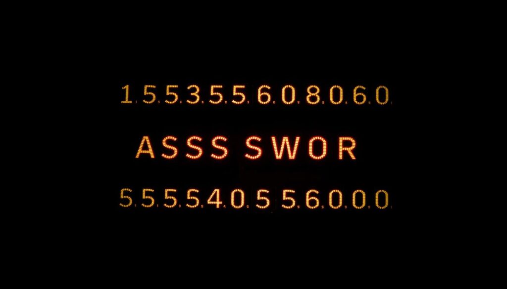 A dark, shadowy background with a focus on a striking foreground image. In the center, a set of strong, complex passwords appears, each character glowing with an intense luminescence. The passwords are arranged in a visually striking, symmetrical pattern, conveying a sense of impenetrable security. The lighting is dramatic, with dramatic chiaroscuro effects, creating a sense of depth and tension. The overall mood is one of power, resilience, and the unbreakable nature of these secure passwords. The image should evoke a sense of awe and respect for the protective strength of well-crafted authentication credentials.